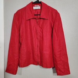 Samantha Taylor Vintage Zipper Jacket Women's‎ Size 16 Red No Tag Feels Linen